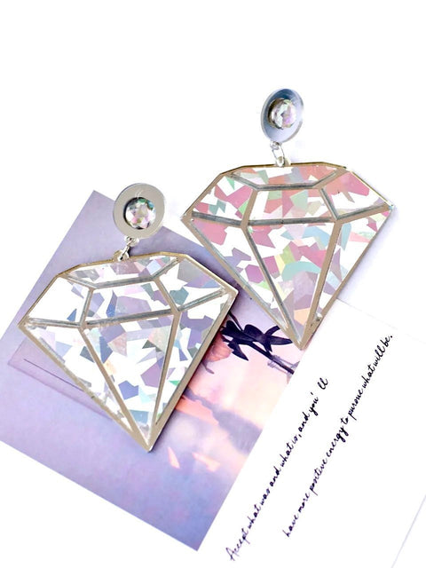 Sparkling Diamonds Unusual Earrings, Unreal Diamond Large Earrings, Brilliant Cut Diamond Dangle Earring, Crystal Stone Jewelry Gift For Her - Froppin
