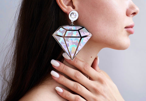 Sparkling Diamonds Unusual Earrings, Unreal Diamond Large Earrings, Brilliant Cut Diamond Dangle Earring, Crystal Stone Jewelry Gift For Her - Froppin