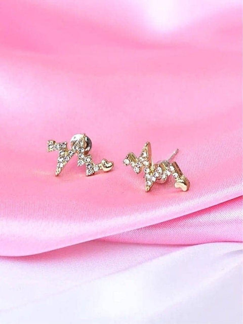 Sparkling Ecg Shaped Lovers Heart-beating Stud Earrings - Froppin