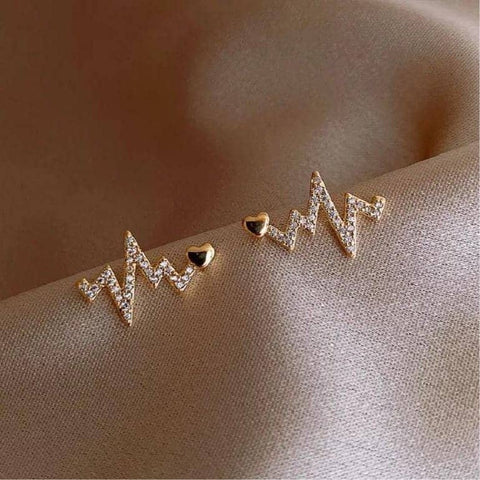 Sparkling Ecg Shaped Lovers Heart-beating Stud Earrings - Froppin