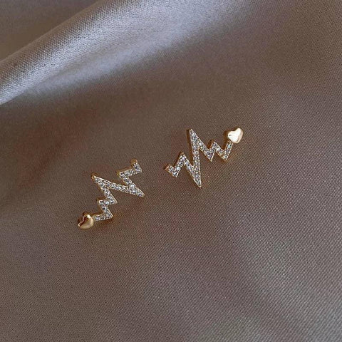 Sparkling Ecg Shaped Lovers Heart-beating Stud Earrings - Froppin