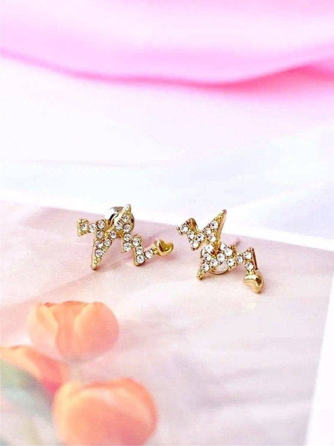 Sparkling Ecg Shaped Lovers Heart-beating Stud Earrings - Froppin