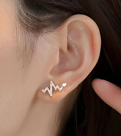 Sparkling Ecg Shaped Lovers Heart-beating Stud Earrings - Froppin