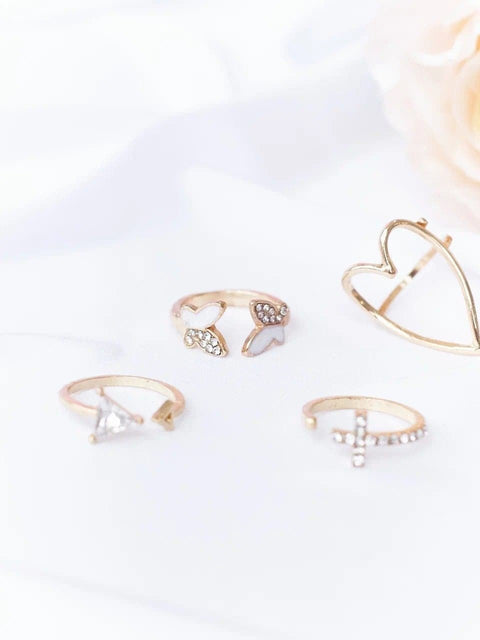 Spring Gold White Butterfly Adjustable Rings Set - Froppin