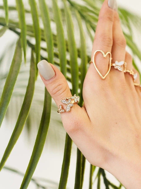 Spring Gold White Butterfly Adjustable Rings Set - Froppin