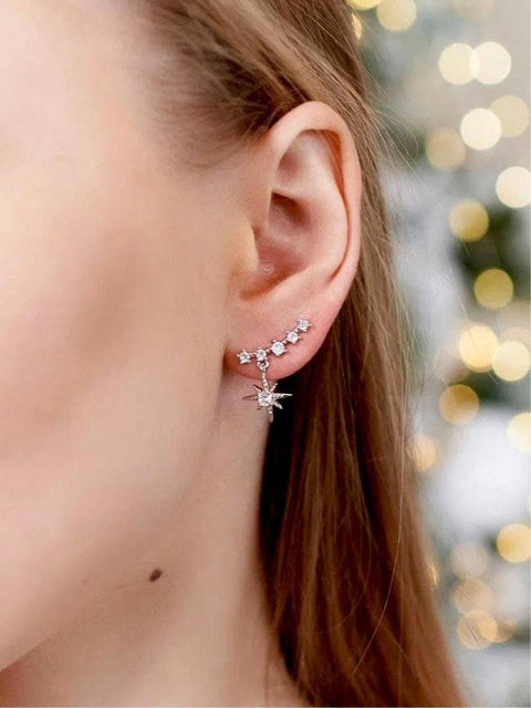 Star Line Piercing Imitation Stud Eight Pointed Cute Elegant Earrings - Froppin