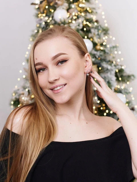 Star Line Piercing Imitation Stud Eight Pointed Cute Elegant Earrings - Froppin