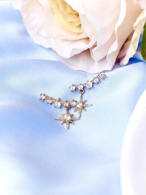 Star Line Piercing Imitation Stud Eight Pointed Cute Elegant Earrings - Froppin