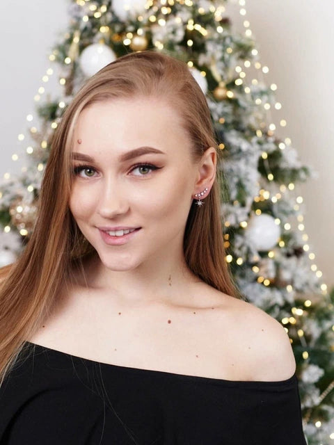 Star Line Piercing Imitation Stud Eight Pointed Earrings - Froppin