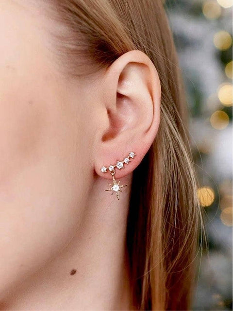 Star Line Piercing Imitation Stud Eight Pointed Earrings - Froppin