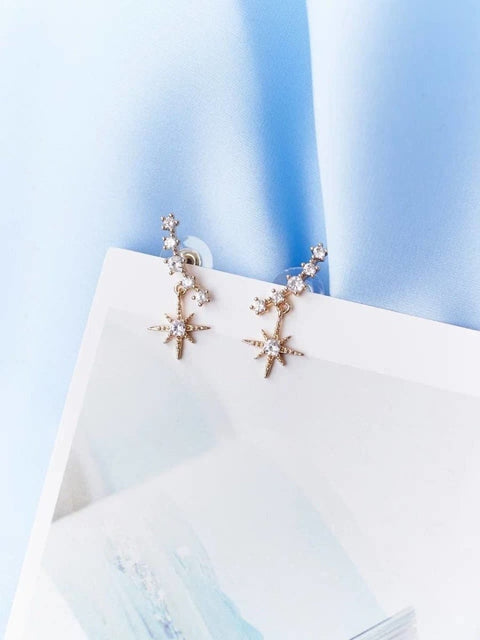 Star Line Piercing Imitation Stud Eight Pointed Earrings - Froppin