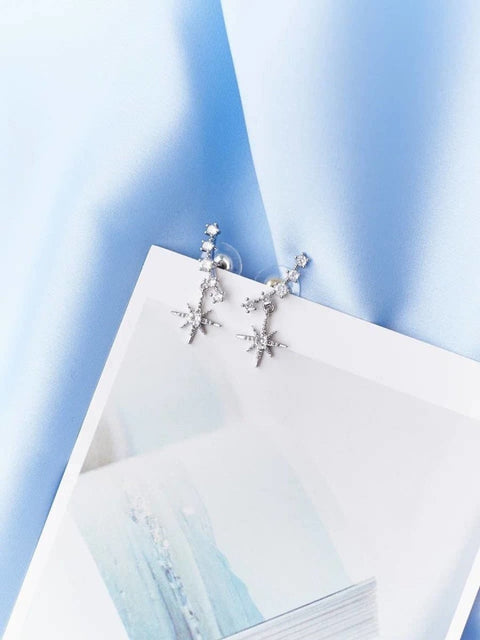 Star Line Piercing Imitation Stud Eight Pointed Earrings - Froppin