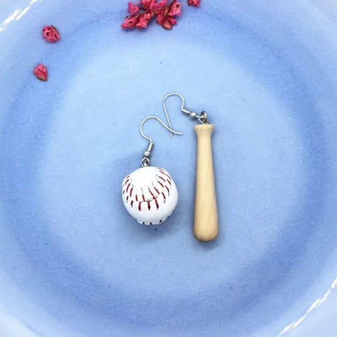 Stitched Ball Earrings, Baseball Earrings, Ball And Bat Earrings, Gift Idea Realistic Bat Funny Sport Earrings, Unusual Jewelry Gift For Her - Froppin