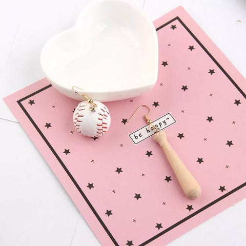 Stitched Ball Earrings, Baseball Earrings, Ball And Bat Earrings, Gift Idea Realistic Bat Funny Sport Earrings, Unusual Jewelry Gift For Her - Froppin