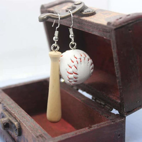 Stitched Ball Earrings, Baseball Earrings, Ball And Bat Earrings, Gift Idea Realistic Bat Funny Sport Earrings, Unusual Jewelry Gift For Her - Froppin