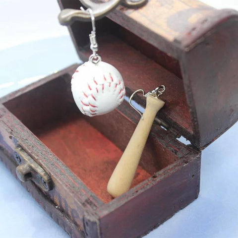 Stitched Ball Earrings, Baseball Earrings, Ball And Bat Earrings, Gift Idea Realistic Bat Funny Sport Earrings, Unusual Jewelry Gift For Her - Froppin