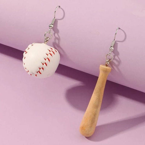 Stitched Ball Earrings, Baseball Earrings, Ball And Bat Earrings, Gift Idea Realistic Bat Funny Sport Earrings, Unusual Jewelry Gift For Her - Froppin