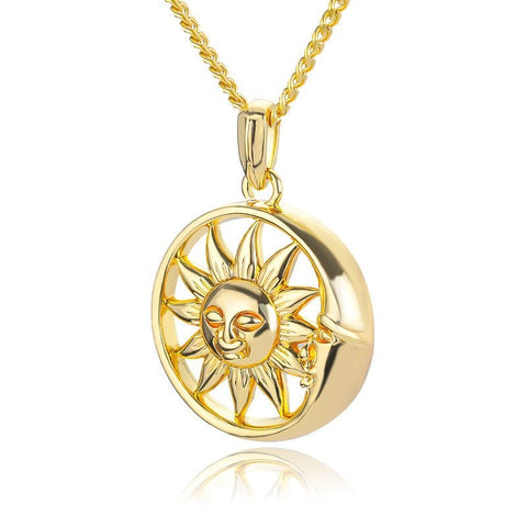 Sun Astrology Long Light Weight Gold Zodiac Face Astra Magic Symbol Necklace Pendant, Golden Chain Sun Necklace Shiny Elegant High Quality - Froppin