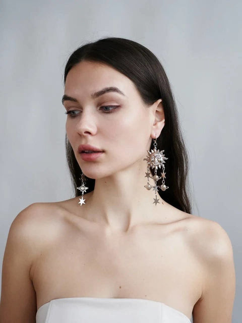 Sun Astrology Long Light Weight G&s Zodiac Dangle Earrings - Froppin