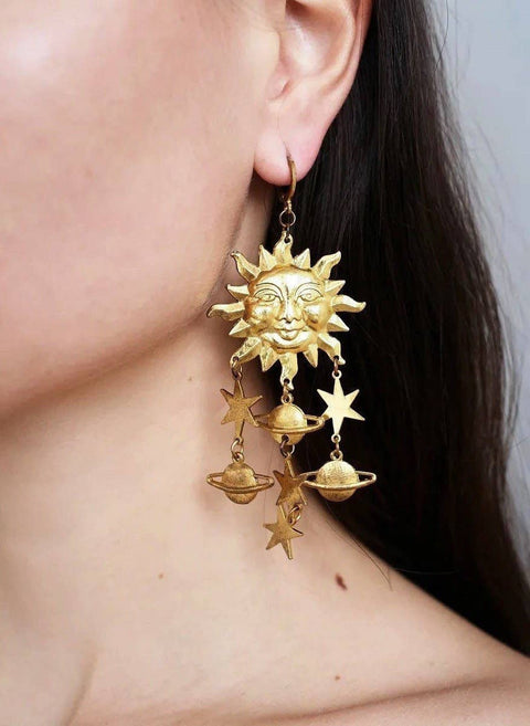Sun Astrology Long Light Weight G&s Zodiac Dangle Earrings - Froppin