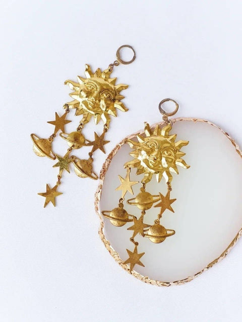 Sun Astrology Long Light Weight G&s Zodiac Dangle Earrings - Froppin