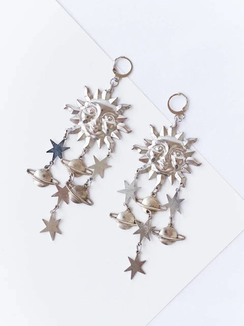 Sun Astrology Long Light Weight G&s Zodiac Dangle Earrings - Froppin