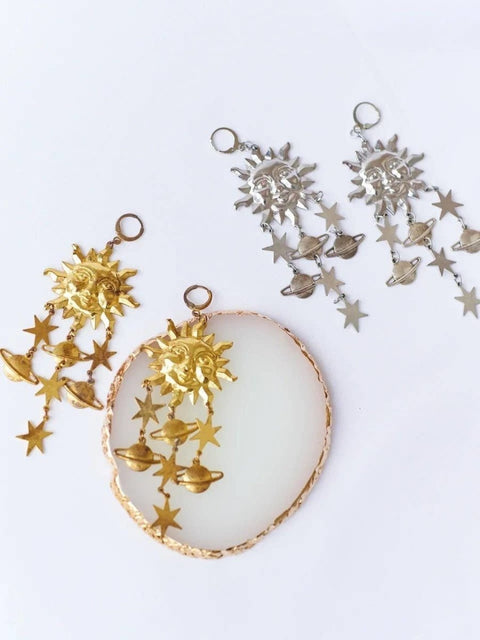 Sun Astrology Long Light Weight G&s Zodiac Dangle Earrings - Froppin