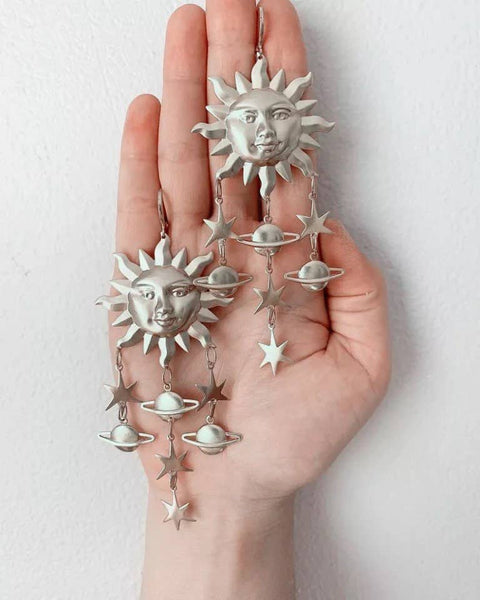 Sun Astrology Long Light Weight G&s Zodiac Dangle Earrings - Froppin