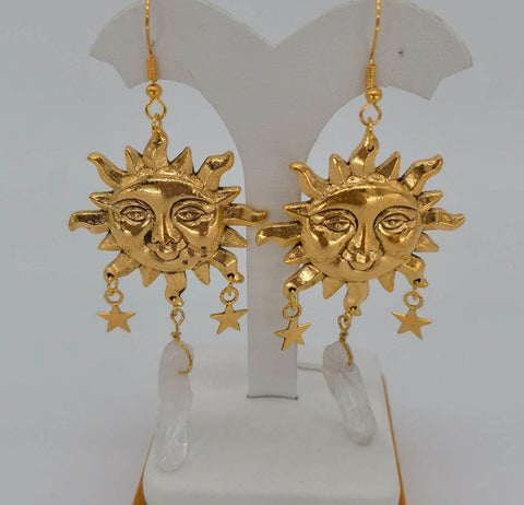 Sun Crystal Earring, Sun Light Clear Crystal Sun Power Earrings, Moon Nights Crescent Earring, Celestial Star Charms Moon Sun Mask Earrings - Froppin