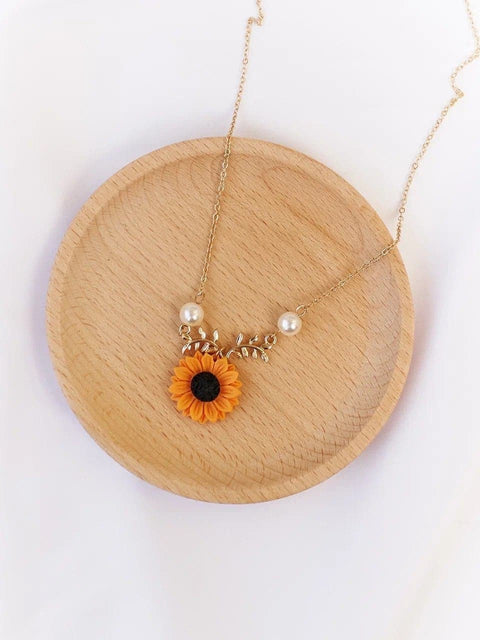 Sunflower and Pearls Nature Inspired Necklace - Froppin
