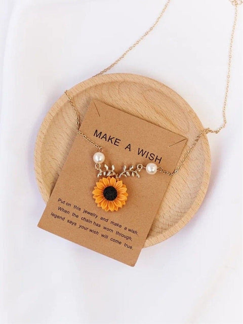 Sunflower and Pearls Nature Inspired Necklace - Froppin