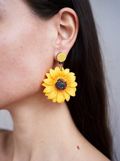 Sunflower Light Weight Large Yellow Earrings - Froppin