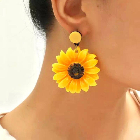 Sunflower Light Weight Large Yellow Earrings - Froppin