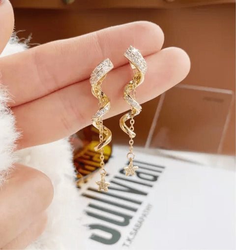 Swirl Star Charms Zircon 14K Gold plated Earrings - Froppin