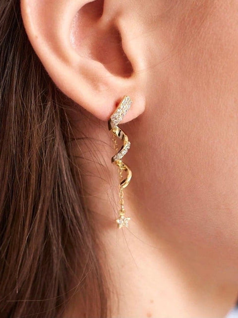 Swirl Star Charms Zircon 14K Gold plated Earrings - Froppin