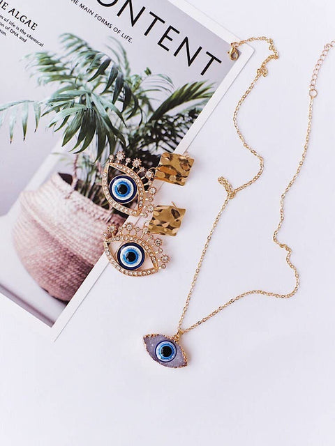 Third Eye Golden Raw Gold Evil Eye Earrings - Froppin