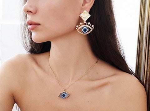 Third Eye Golden Raw Gold Evil Eye Earrings - Froppin