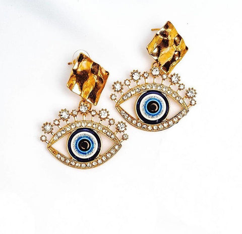 Third Eye Golden Raw Gold Evil Eye Earrings - Froppin