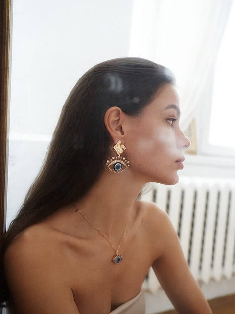 Third Eye Golden Raw Gold Evil Eye Earrings - Froppin