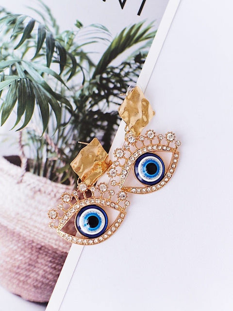 Third Eye Golden Raw Gold Evil Eye Earrings • Bohemian Trend 2022 Turkish Eye • Protection Symbol Raw Earrings • Earrings Necklace Jewelry - Froppin