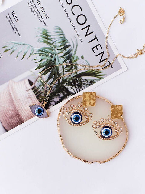 Third Eye Golden Raw Gold Evil Eye Earrings • Bohemian Trend 2022 Turkish Eye • Protection Symbol Raw Earrings • Earrings Necklace Jewelry - Froppin