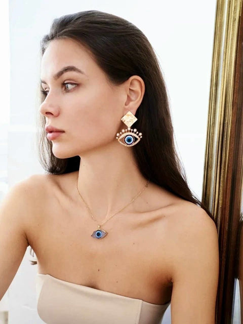 Third Eye Raw Crystals Enamel Pendant, Turkish Eye Necklace, Human Eye Necklace, Evil Eye Necklace, Bohemian Eye Necklace Gold Chain Jewelry - Froppin