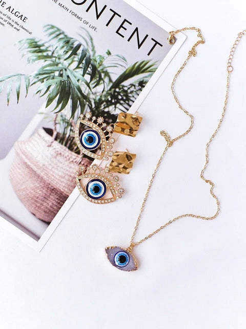 Third Eye Raw Crystals Enamel Pendant, Turkish Eye Necklace, Human Eye Necklace, Evil Eye Necklace, Bohemian Eye Necklace Gold Chain Jewelry - Froppin