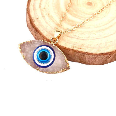 Third Eye Raw Crystals Enamel Pendant, Turkish Eye Necklace, Human Eye Necklace, Evil Eye Necklace, Bohemian Eye Necklace Gold Chain Jewelry - Froppin