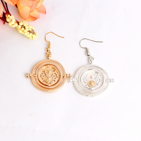 Time Turner Earrings, Swiveling Hourglass Earrings, Rotating Time Earrings, 14K Gold Plated Time Telling Earrings, Sand Earrings Gift Idea - Froppin