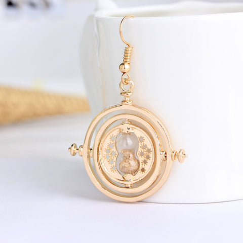 Time Turner Earrings, Swiveling Hourglass Earrings, Rotating Time Earrings, 14K Gold Plated Time Telling Earrings, Sand Earrings Gift Idea - Froppin