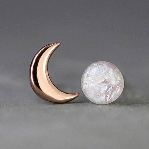 Tiny 14k Rose Gold Opal Moon Stud Earrings - Froppin