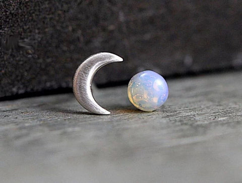 Tiny 14k Rose Gold Opal Moon Stud Earrings - Froppin