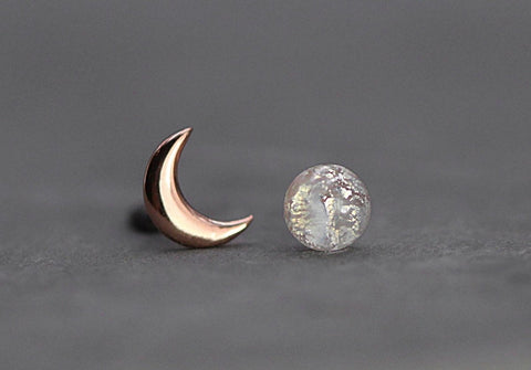 Tiny 14k Rose Gold Opal Moon Stud Earrings - Froppin