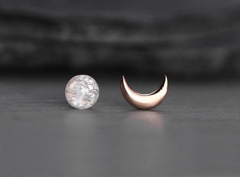 Tiny 14k Rose Gold Opal Moon Stud Earrings - Froppin